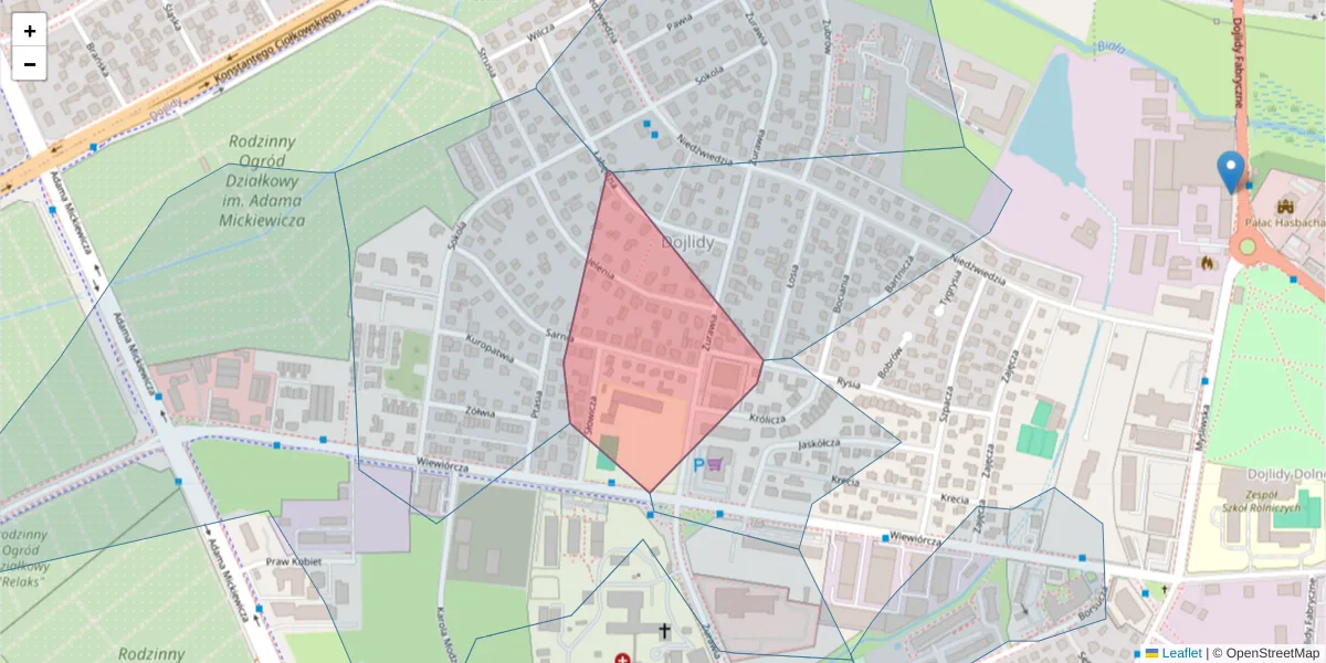 Szczegółowa mapa kodu pocztowego 15-536 z granicami, sąsiednimi kodami pocztowymi i urzędami pocztowymi