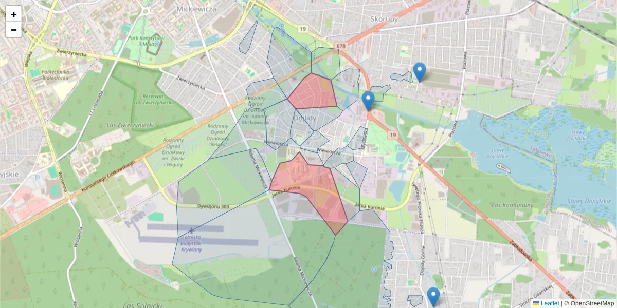 Szczegółowa mapa kodu pocztowego 15-540 z granicami, sąsiednimi kodami pocztowymi i urzędami pocztowymi