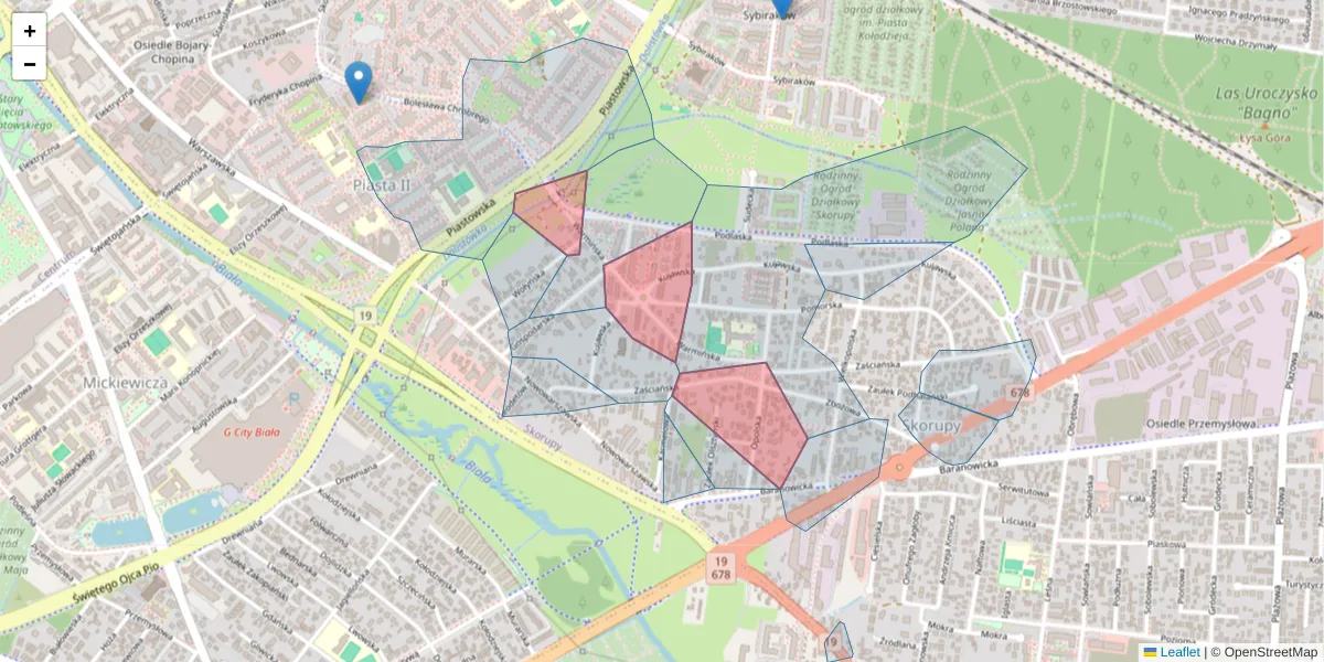 Szczegółowa mapa kodu pocztowego 15-549 z granicami, sąsiednimi kodami pocztowymi i urzędami pocztowymi