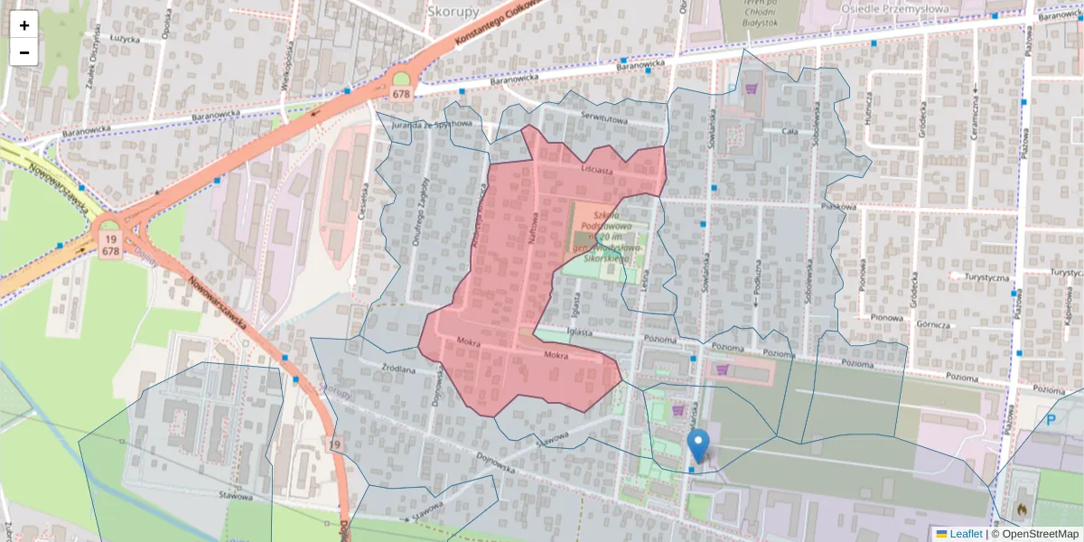 Szczegółowa mapa kodu pocztowego 15-563 z granicami, sąsiednimi kodami pocztowymi i urzędami pocztowymi