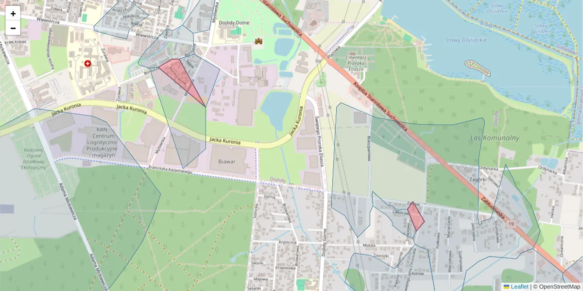 Szczegółowa mapa kodu pocztowego 15-570 z granicami, sąsiednimi kodami pocztowymi i urzędami pocztowymi