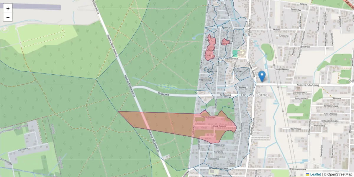 Szczegółowa mapa kodu pocztowego 15-575 z granicami, sąsiednimi kodami pocztowymi i urzędami pocztowymi