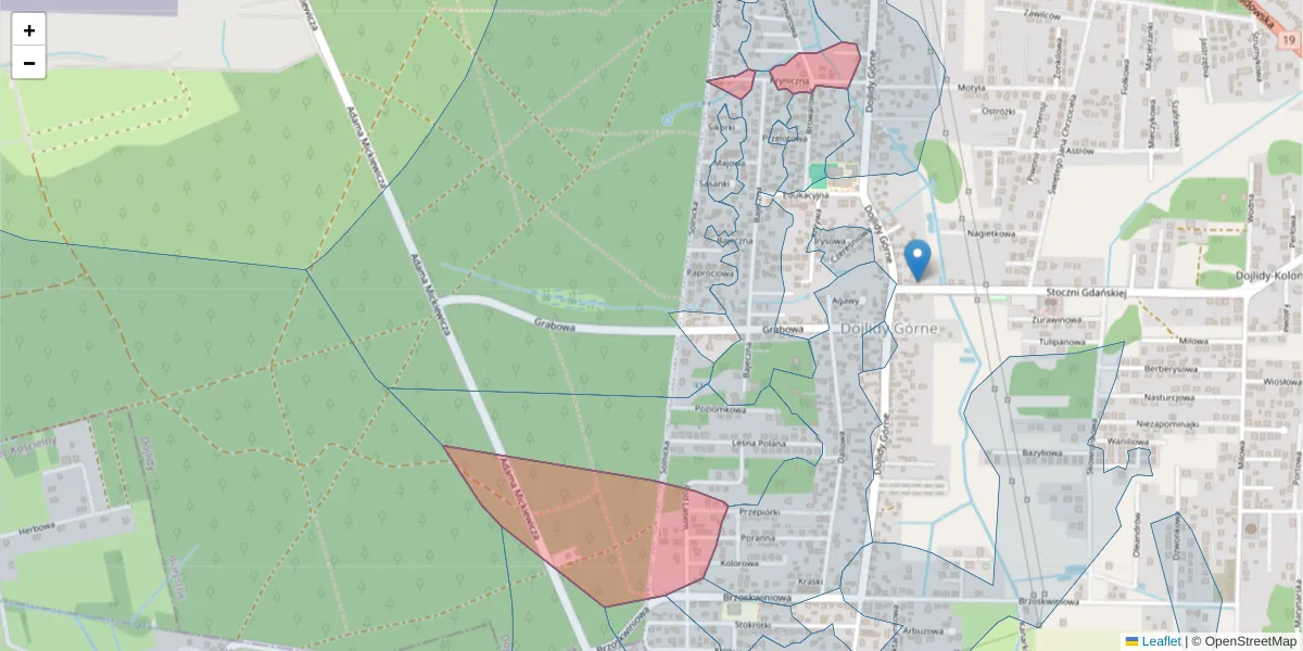 Szczegółowa mapa kodu pocztowego 15-576 z granicami, sąsiednimi kodami pocztowymi i urzędami pocztowymi