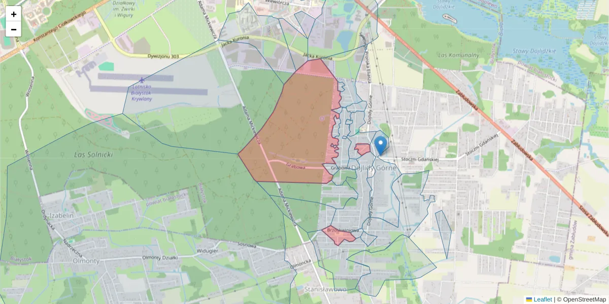 Szczegółowa mapa kodu pocztowego 15-580 z granicami, sąsiednimi kodami pocztowymi i urzędami pocztowymi