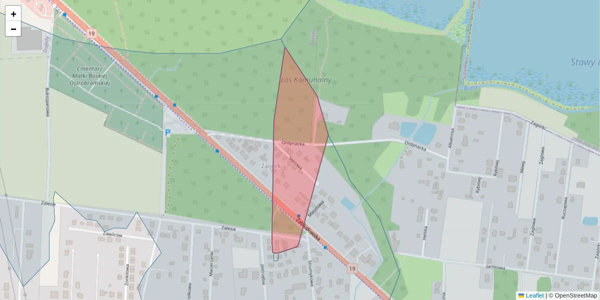 Szczegółowa mapa kodu pocztowego 15-586 z granicami, sąsiednimi kodami pocztowymi i urzędami pocztowymi