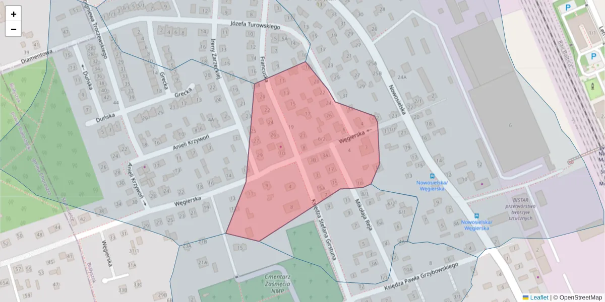 Szczegółowa mapa kodu pocztowego 15-616 z granicami, sąsiednimi kodami pocztowymi i urzędami pocztowymi