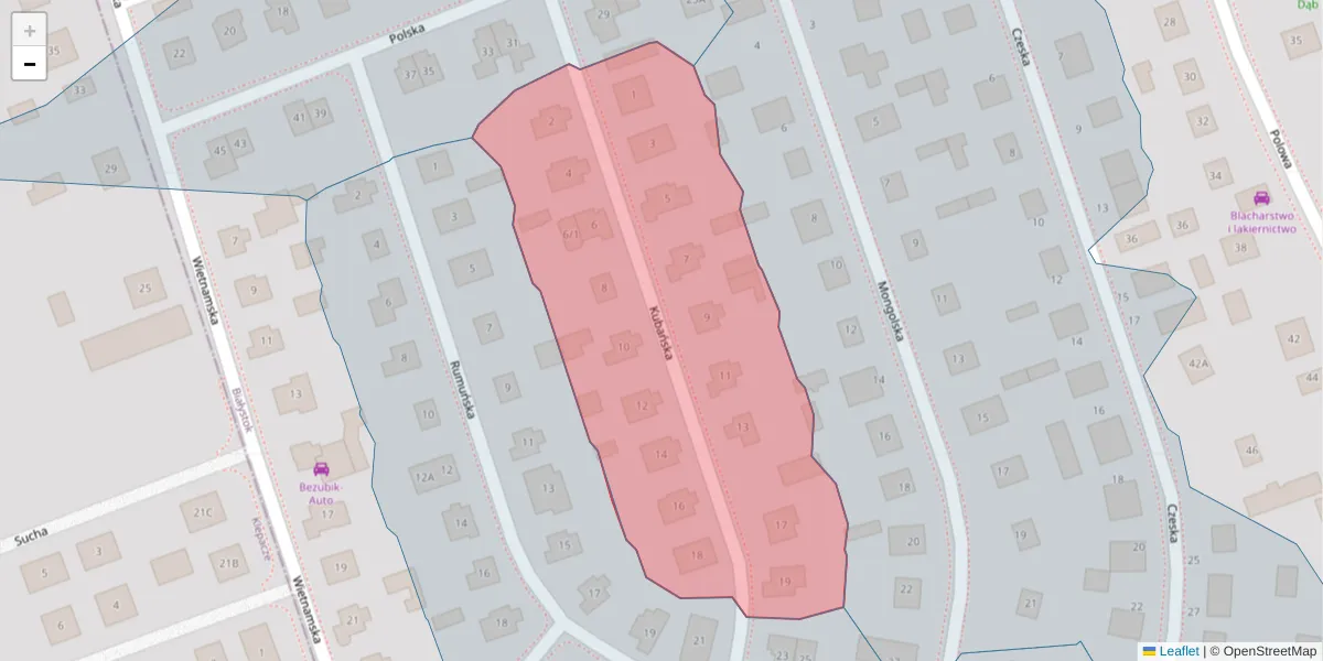 Szczegółowa mapa kodu pocztowego 15-626 z granicami, sąsiednimi kodami pocztowymi i urzędami pocztowymi