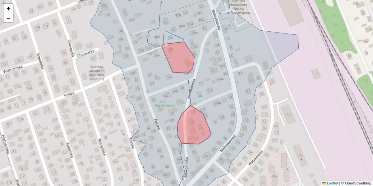 Szczegółowa mapa kodu pocztowego 15-631 z granicami, sąsiednimi kodami pocztowymi i urzędami pocztowymi