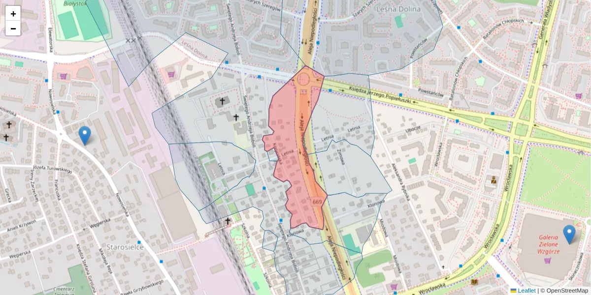 Szczegółowa mapa kodu pocztowego 15-650 z granicami, sąsiednimi kodami pocztowymi i urzędami pocztowymi