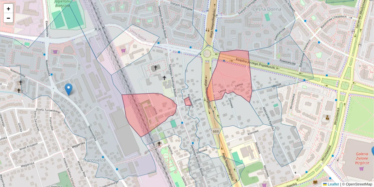 Szczegółowa mapa kodu pocztowego 15-651 z granicami, sąsiednimi kodami pocztowymi i urzędami pocztowymi