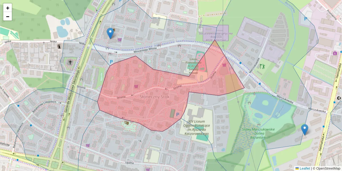 Szczegółowa mapa kodu pocztowego 15-662 z granicami, sąsiednimi kodami pocztowymi i urzędami pocztowymi