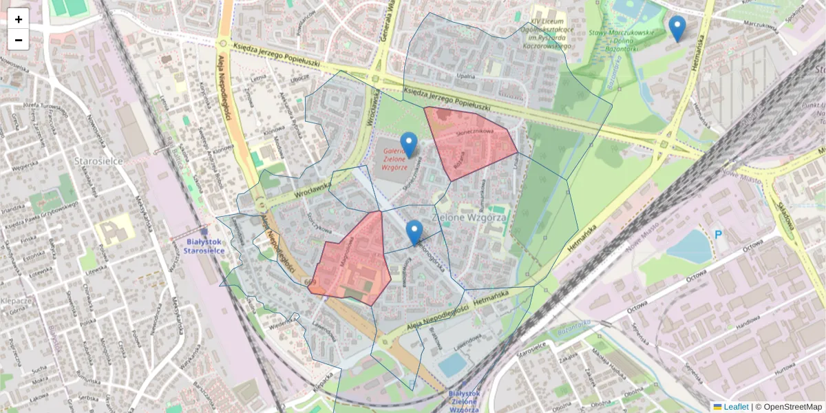 Szczegółowa mapa kodu pocztowego 15-669 z granicami, sąsiednimi kodami pocztowymi i urzędami pocztowymi