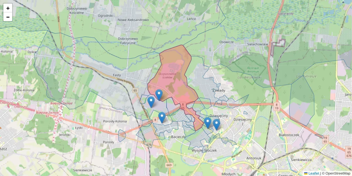 Szczegółowa mapa kodu pocztowego 15-680 z granicami, sąsiednimi kodami pocztowymi i urzędami pocztowymi
