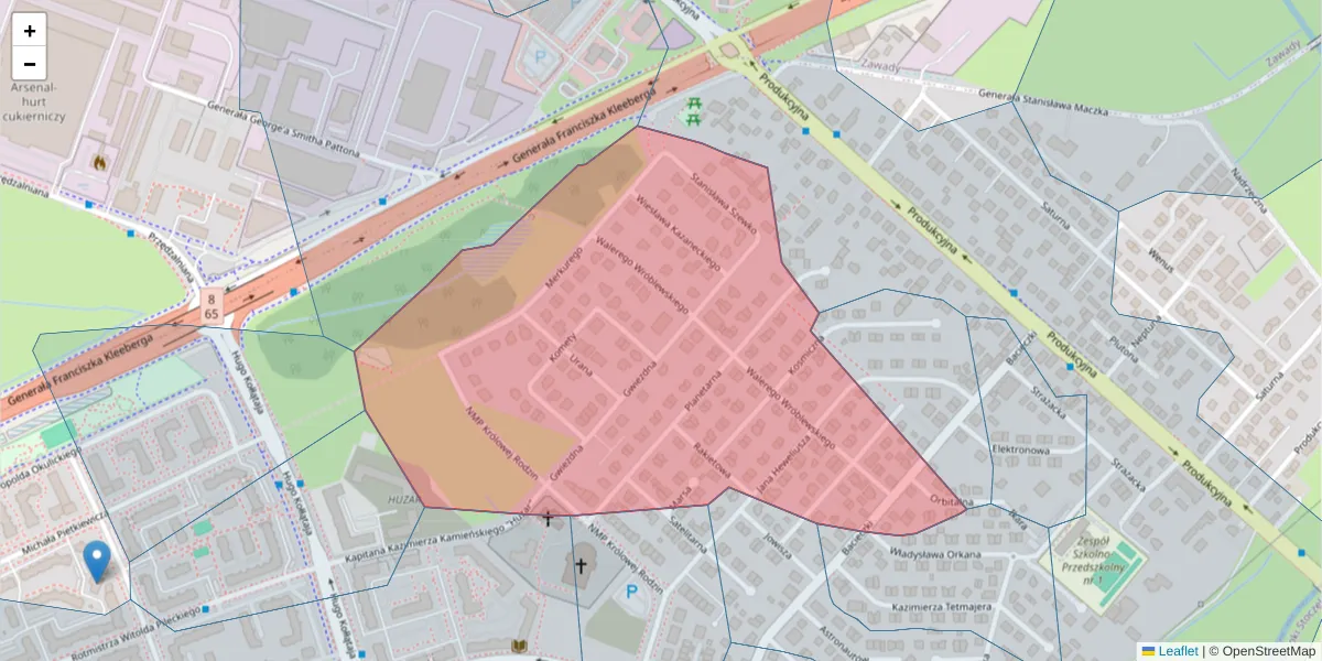 Szczegółowa mapa kodu pocztowego 15-684 z granicami, sąsiednimi kodami pocztowymi i urzędami pocztowymi