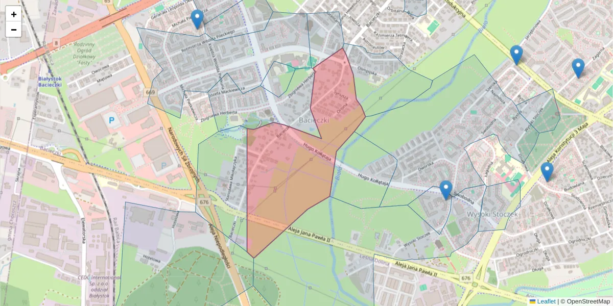 Szczegółowa mapa kodu pocztowego 15-685 z granicami, sąsiednimi kodami pocztowymi i urzędami pocztowymi