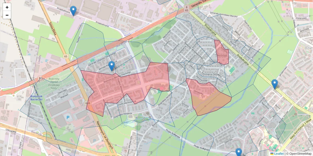 Szczegółowa mapa kodu pocztowego 15-687 z granicami, sąsiednimi kodami pocztowymi i urzędami pocztowymi