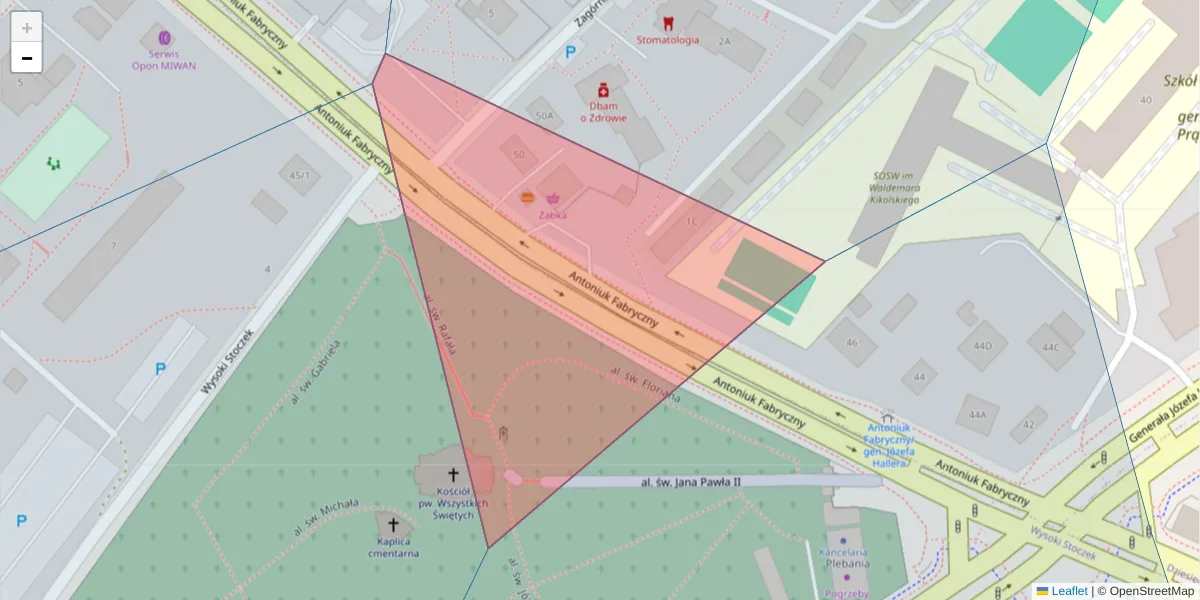 Szczegółowa mapa kodu pocztowego 15-741 z granicami, sąsiednimi kodami pocztowymi i urzędami pocztowymi