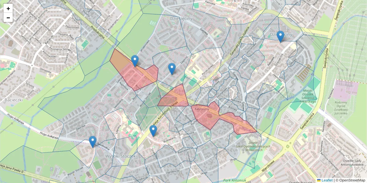 Szczegółowa mapa kodu pocztowego 15-762 z granicami, sąsiednimi kodami pocztowymi i urzędami pocztowymi