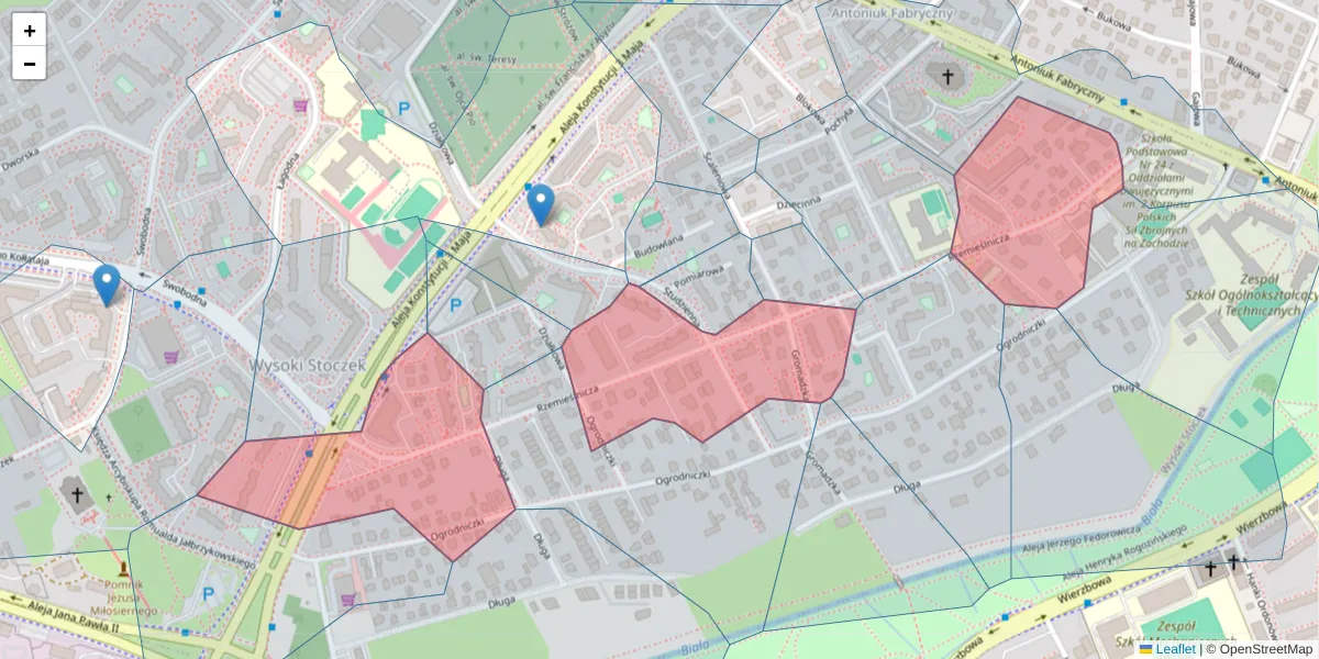 Szczegółowa mapa kodu pocztowego 15-773 z granicami, sąsiednimi kodami pocztowymi i urzędami pocztowymi