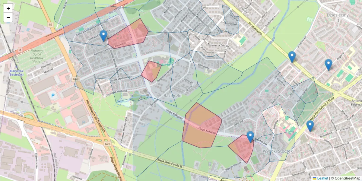 Szczegółowa mapa kodu pocztowego 15-774 z granicami, sąsiednimi kodami pocztowymi i urzędami pocztowymi