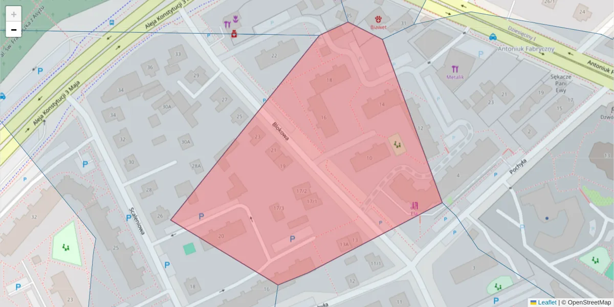 Szczegółowa mapa kodu pocztowego 15-788 z granicami, sąsiednimi kodami pocztowymi i urzędami pocztowymi
