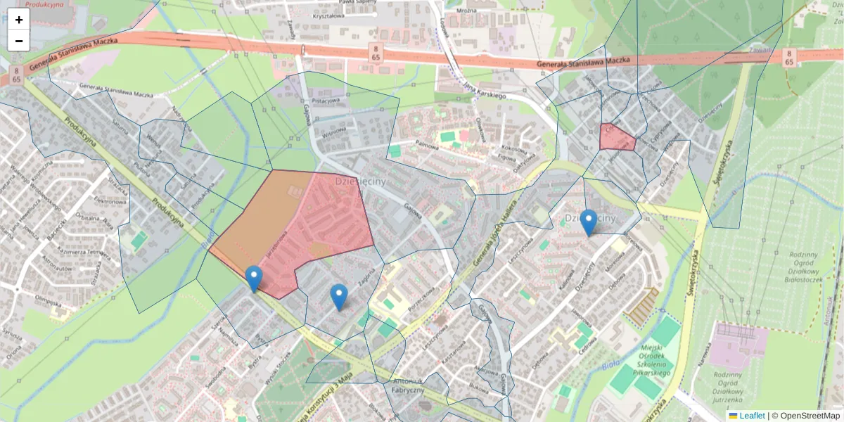 Szczegółowa mapa kodu pocztowego 15-793 z granicami, sąsiednimi kodami pocztowymi i urzędami pocztowymi
