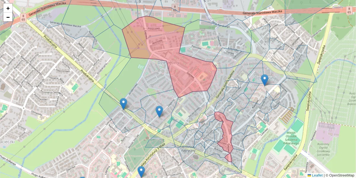 Szczegółowa mapa kodu pocztowego 15-794 z granicami, sąsiednimi kodami pocztowymi i urzędami pocztowymi