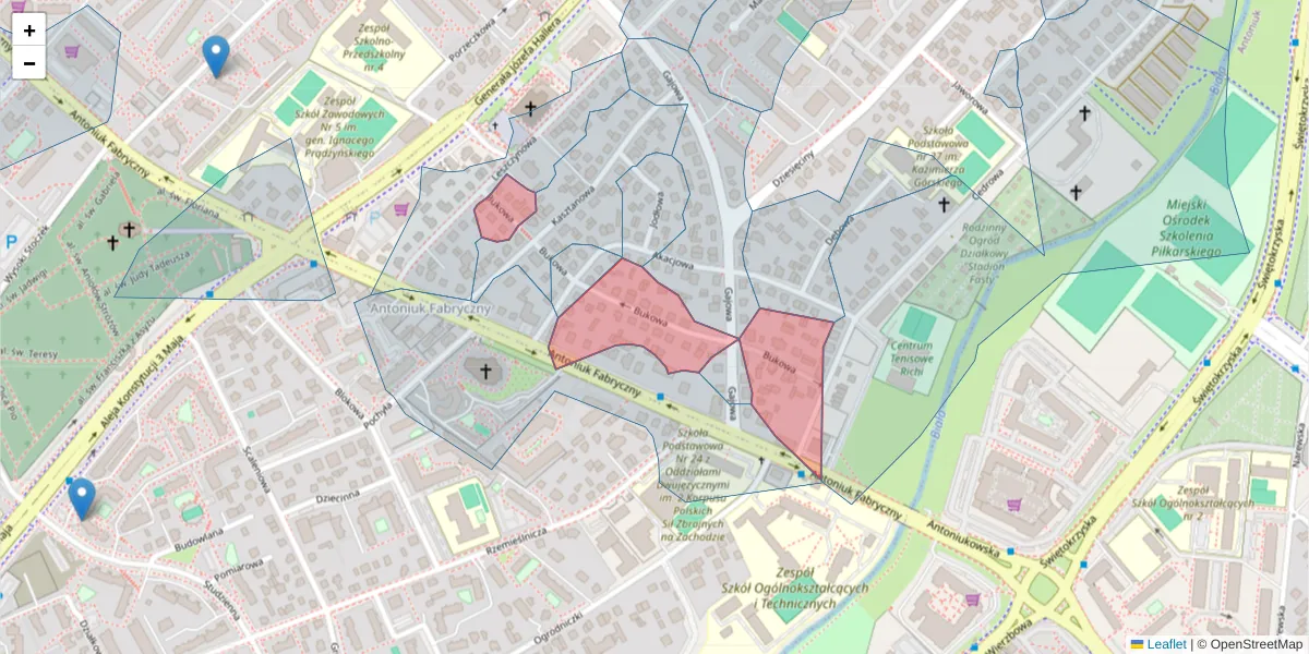 Szczegółowa mapa kodu pocztowego 15-796 z granicami, sąsiednimi kodami pocztowymi i urzędami pocztowymi