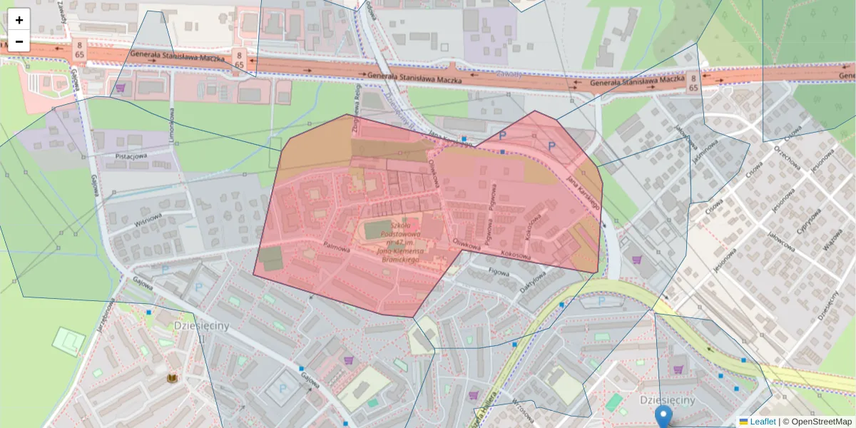 Szczegółowa mapa kodu pocztowego 15-797 z granicami, sąsiednimi kodami pocztowymi i urzędami pocztowymi