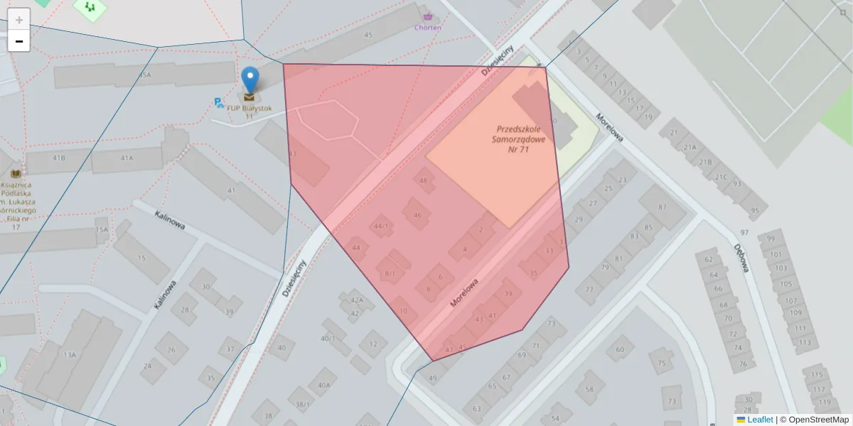 Szczegółowa mapa kodu pocztowego 15-802 z granicami, sąsiednimi kodami pocztowymi i urzędami pocztowymi