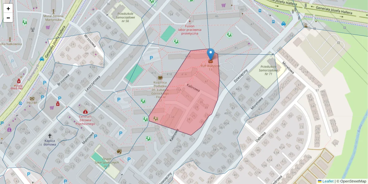 Szczegółowa mapa kodu pocztowego 15-809 z granicami, sąsiednimi kodami pocztowymi i urzędami pocztowymi