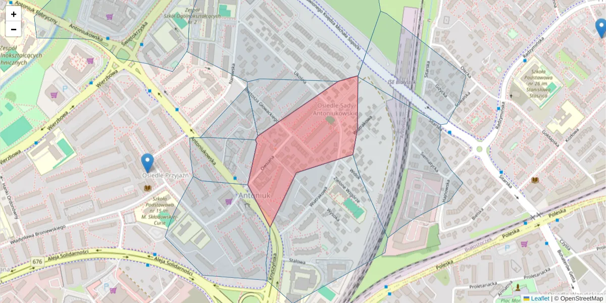 Szczegółowa mapa kodu pocztowego 15-837 z granicami, sąsiednimi kodami pocztowymi i urzędami pocztowymi