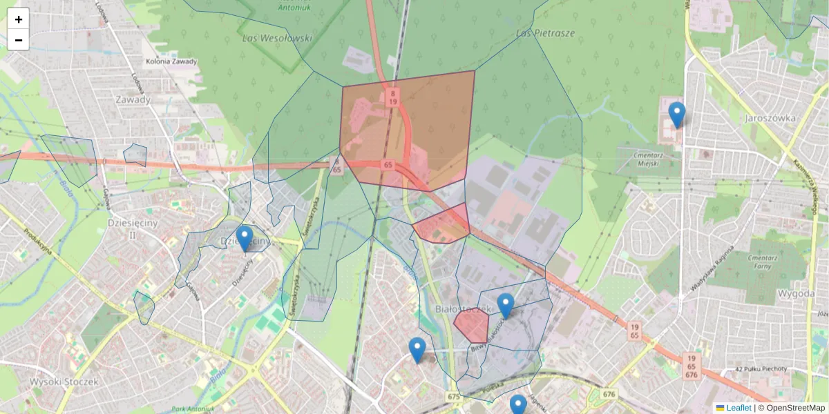 Szczegółowa mapa kodu pocztowego 15-849 z granicami, sąsiednimi kodami pocztowymi i urzędami pocztowymi