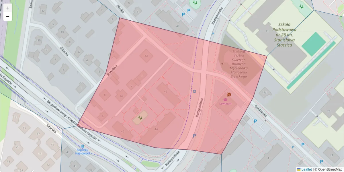 Szczegółowa mapa kodu pocztowego 15-862 z granicami, sąsiednimi kodami pocztowymi i urzędami pocztowymi