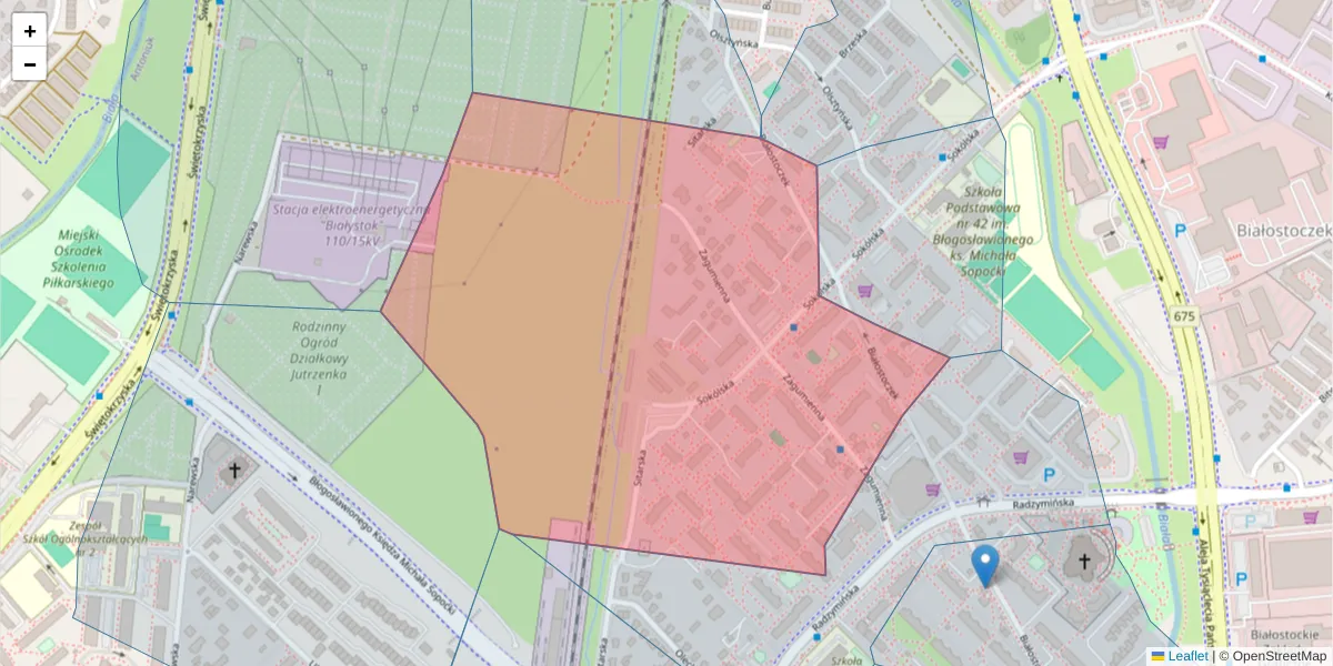 Szczegółowa mapa kodu pocztowego 15-866 z granicami, sąsiednimi kodami pocztowymi i urzędami pocztowymi