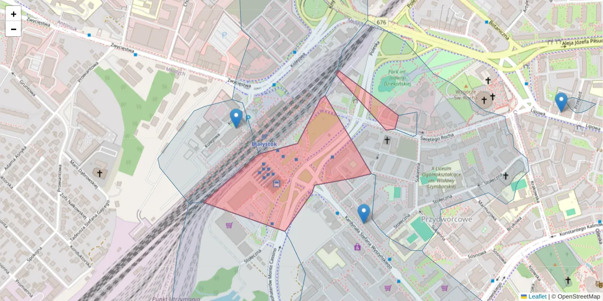 Szczegółowa mapa kodu pocztowego 15-873 z granicami, sąsiednimi kodami pocztowymi i urzędami pocztowymi