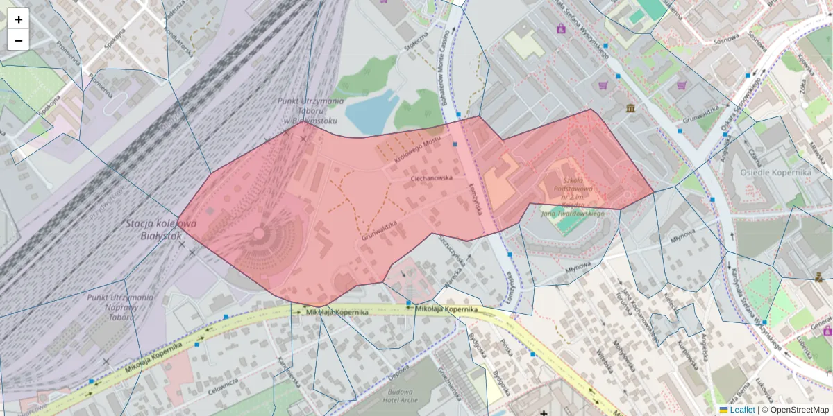 Szczegółowa mapa kodu pocztowego 15-893 z granicami, sąsiednimi kodami pocztowymi i urzędami pocztowymi