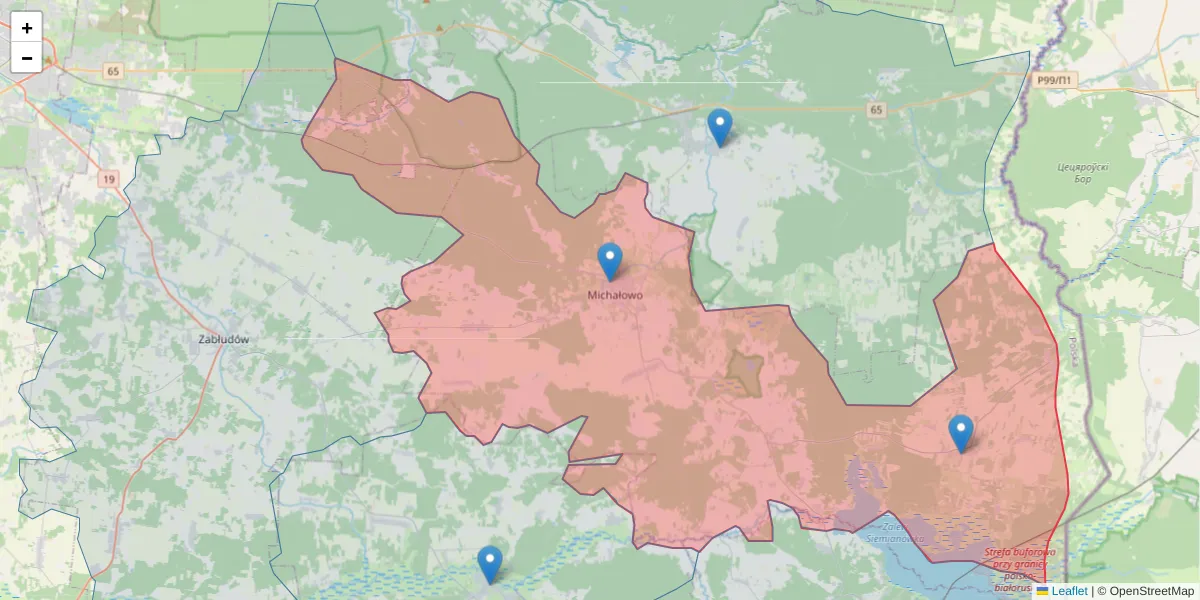 Szczegółowa mapa kodu pocztowego 16-050 z granicami, sąsiednimi kodami pocztowymi i urzędami pocztowymi