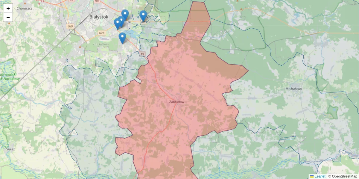 Szczegółowa mapa kodu pocztowego 16-060 z granicami, sąsiednimi kodami pocztowymi i urzędami pocztowymi