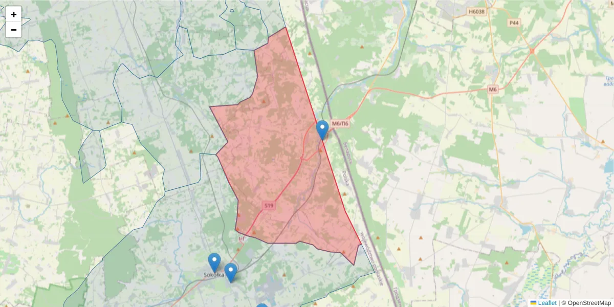 Szczegółowa mapa kodu pocztowego 16-123 z granicami, sąsiednimi kodami pocztowymi i urzędami pocztowymi