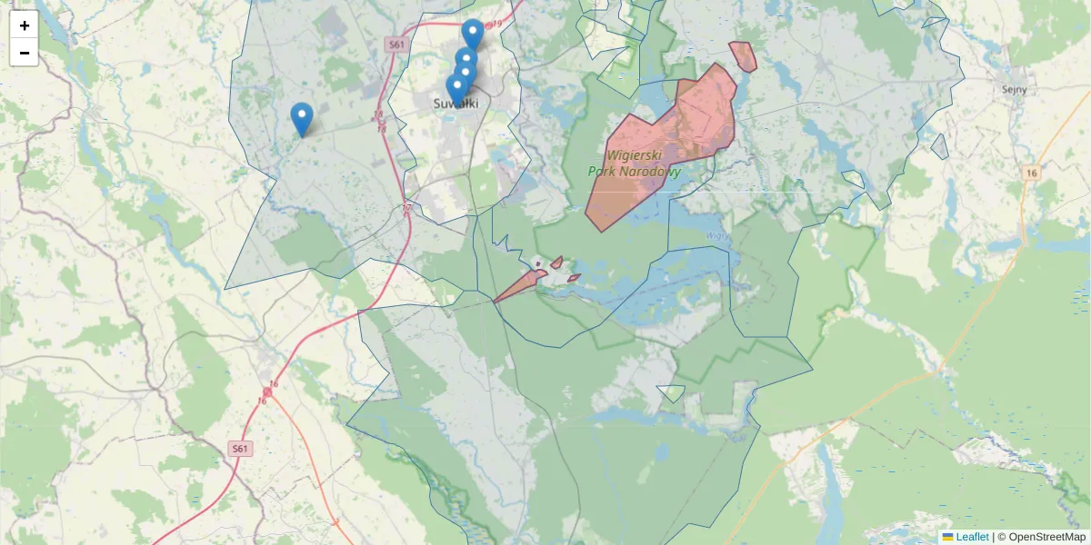 Szczegółowa mapa kodu pocztowego 16-412 z granicami, sąsiednimi kodami pocztowymi i urzędami pocztowymi