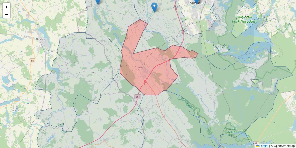 Szczegółowa mapa kodu pocztowego 16-420 z granicami, sąsiednimi kodami pocztowymi i urzędami pocztowymi