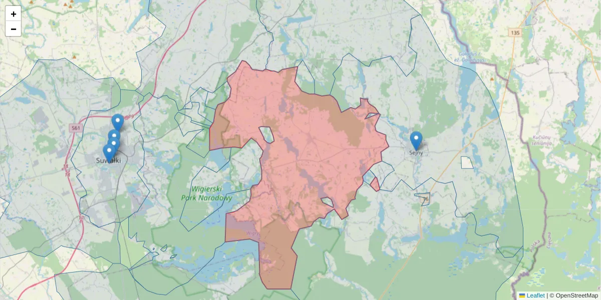 Szczegółowa mapa kodu pocztowego 16-503 z granicami, sąsiednimi kodami pocztowymi i urzędami pocztowymi
