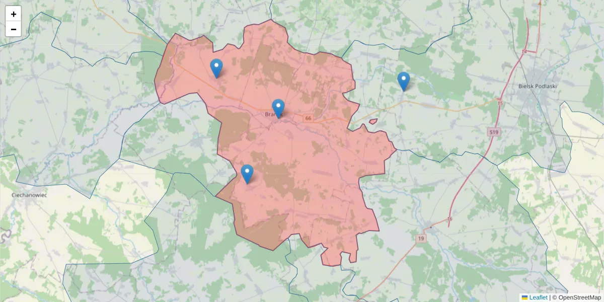 Szczegółowa mapa kodu pocztowego 17-120 z granicami, sąsiednimi kodami pocztowymi i urzędami pocztowymi