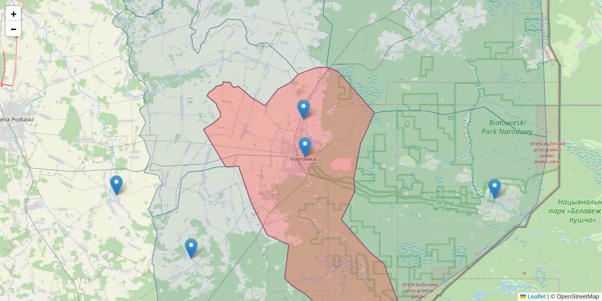 Szczegółowa mapa kodu pocztowego 17-200 z granicami, sąsiednimi kodami pocztowymi i urzędami pocztowymi