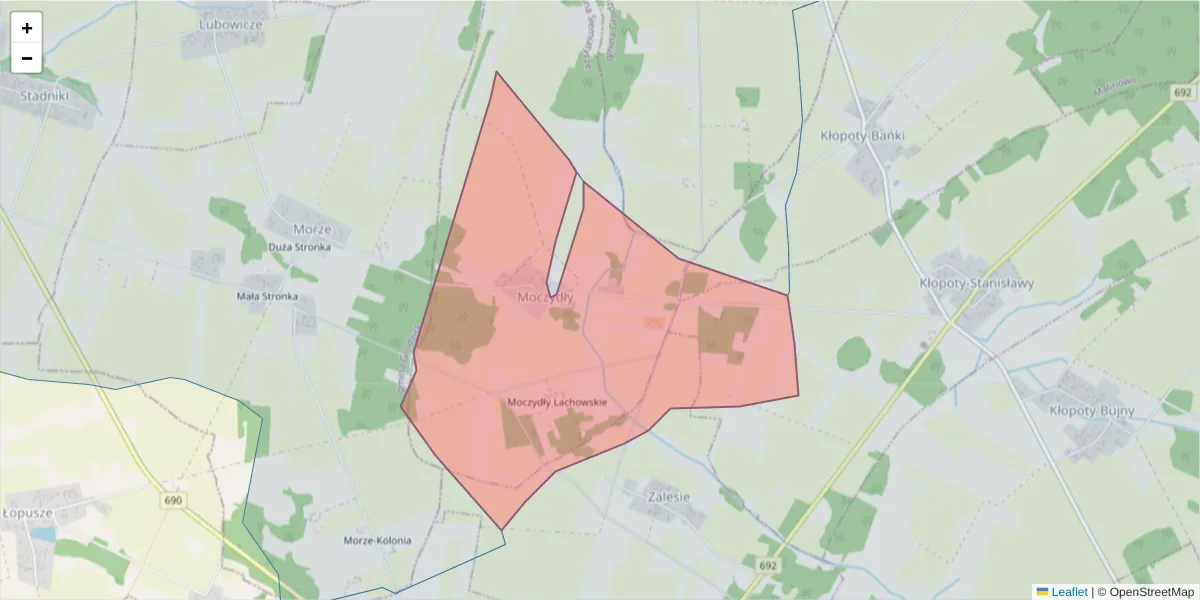 Szczegółowa mapa kodu pocztowego 17-322 z granicami, sąsiednimi kodami pocztowymi i urzędami pocztowymi
