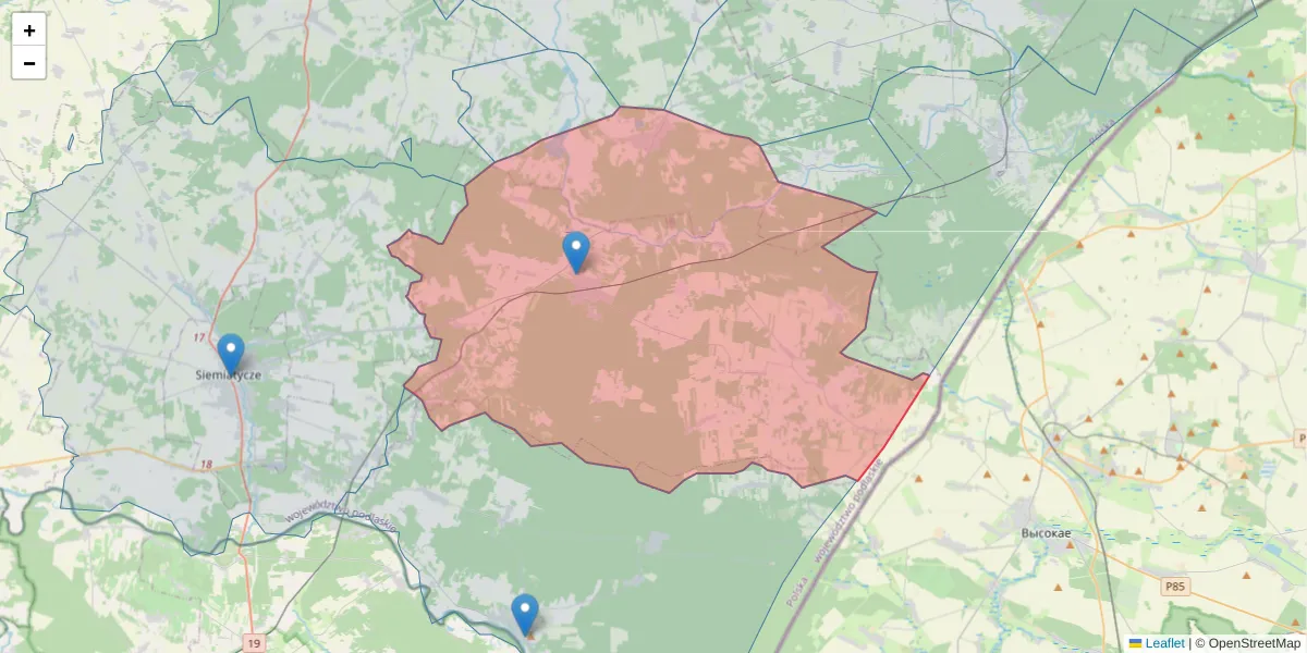 Szczegółowa mapa kodu pocztowego 17-330 z granicami, sąsiednimi kodami pocztowymi i urzędami pocztowymi