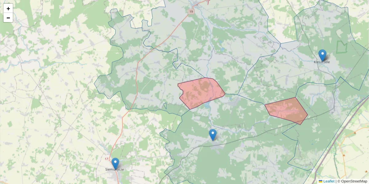 Szczegółowa mapa kodu pocztowego 17-332 z granicami, sąsiednimi kodami pocztowymi i urzędami pocztowymi