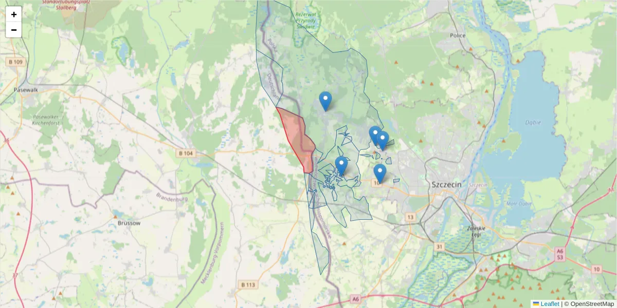 Szczegółowa mapa kodu pocztowego 17321 z granicami, sąsiednimi kodami pocztowymi i urzędami pocztowymi