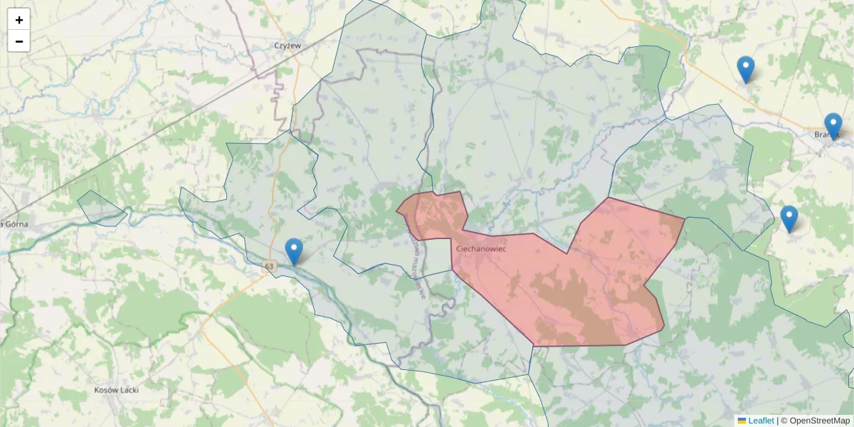 Szczegółowa mapa kodu pocztowego 18-230 z granicami, sąsiednimi kodami pocztowymi i urzędami pocztowymi